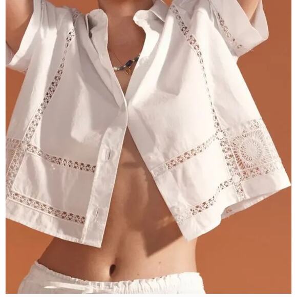 J.Crew Gamine Eyelet Trim Top 0 White NWT Shirt Blouse Resort Boho CK076 J.Crew - Picture 4 of 8